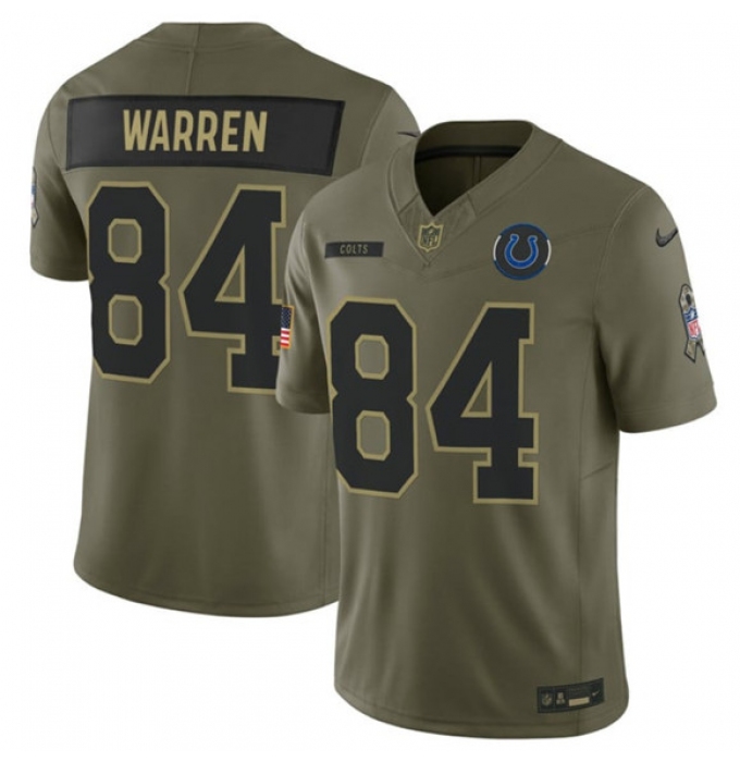 Men's Indianapolis Colts #84 Tyler Warren Olive 2025 Salute to Service Limited Football Stitched Jersey