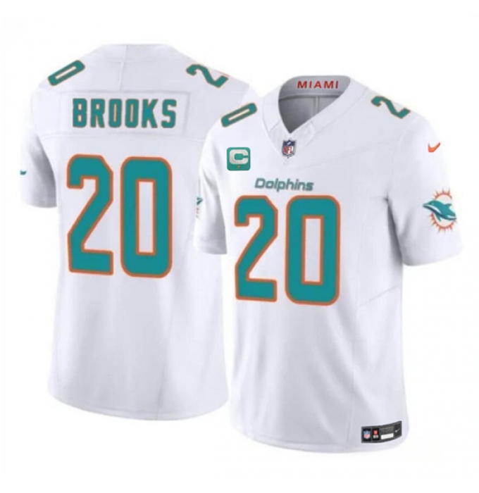 Men's Miami Dolphins #20 Jordyn Brooks White 2025 F.U.S.E. With 1-Star C Vapor Limited Football Stitched Jersey