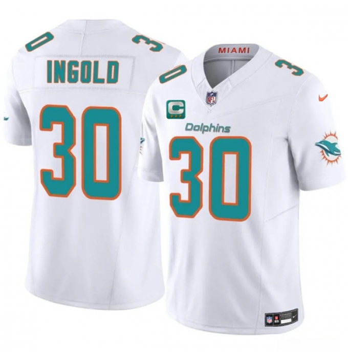 Men's Miami Dolphins #30 Alec Ingold White 2025 F.U.S.E. With 3-Star C Vapor Limited Football Stitched Jersey