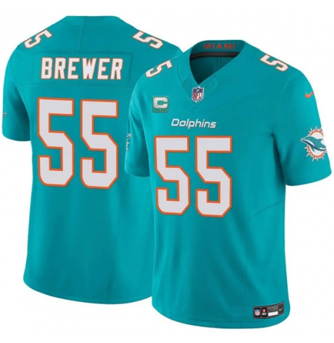 Men's Miami Dolphins #55 Aaron Brewer Aqua 2025 F.U.S.E. With 1-Star C Vapor Limited Football Stitched Jersey