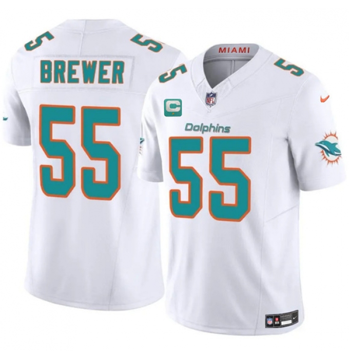 Men's Miami Dolphins #55 Aaron Brewer White 2025 F.U.S.E. With 1-Star C Vapor Limited Football Stitched Jersey