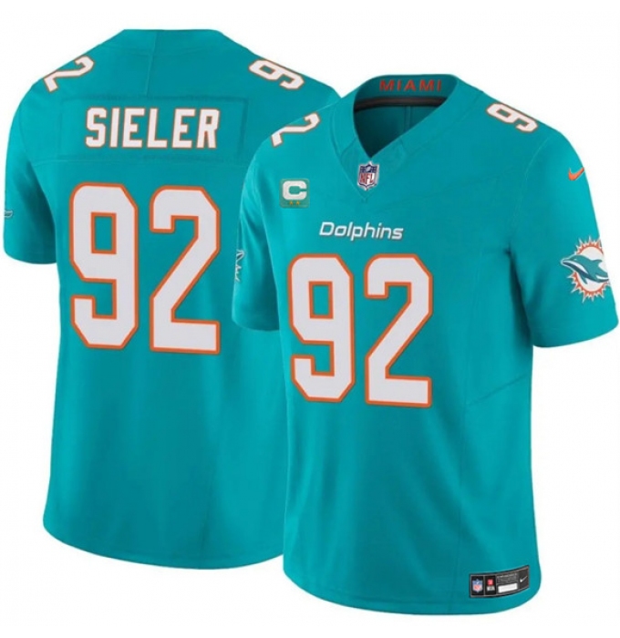 Men's Miami Dolphins #92 Zach Sieler Aqua 2025 F.U.S.E. With 2-Star C Vapor Limited Football Stitched Jersey