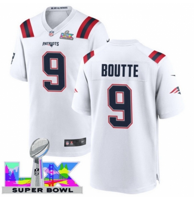 Men's New England Patriots #9 Kayshon Boutte White 2025 2026 Super Bowl LX F U S E Stitched Jersey