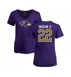 Football Women's Baltimore Ravens #22 Mark Ingram II Purple Name & Number Logo T-Shirt