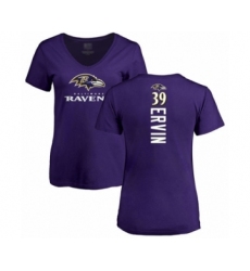 Football Women's Baltimore Ravens #39 Tyler Ervin Purple Backer T-Shirt