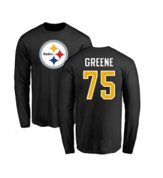 Football Pittsburgh Steelers #75 Joe Greene Black Name & Number Logo Long Sleeve T-Shirt