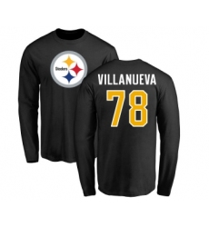 Football Pittsburgh Steelers #78 Alejandro Villanueva Black Name & Number Logo Long Sleeve T-Shirt