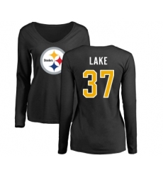 Football Women's Pittsburgh Steelers #37 Carnell Lake Black Name & Number Logo Slim Fit Long Sleeve T-Shirt