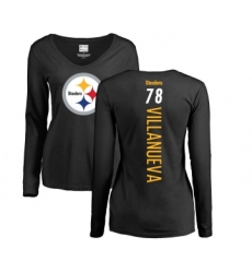Football Women's Pittsburgh Steelers #78 Alejandro Villanueva Black Backer Slim Fit Long Sleeve T-Shirt
