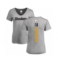 Women's Pittsburgh Steelers #18 Diontae Johnson Ash Backer V-Neck T-Shirt