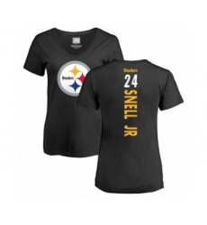 Women's Pittsburgh Steelers #24 Benny Snell Jr. Black Backer Slim Fit T-Shirt