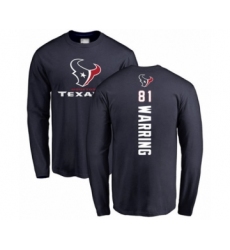 Football Houston Texans #81 Kahale Warring Navy Blue Backer Long Sleeve T-Shirt