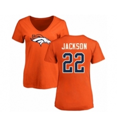 Football Women's Denver Broncos #22 Kareem Jackson Orange Name & Number Logo T-Shirt