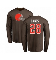 Football Cleveland Browns #28 Phillip Gaines Brown Name & Number Logo Long Sleeve T-Shirt