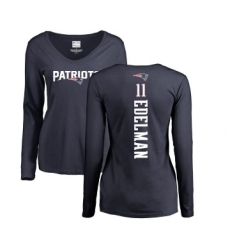 Football Women's New England Patriots #11 Julian Edelman Navy Blue Backer Slim Fit Long Sleeve T-Shirt