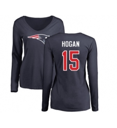 Football Women's New England Patriots #15 Chris Hogan Navy Blue Name & Number Logo Slim Fit Long Sleeve T-Shirt