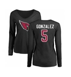 Football Women's Arizona Cardinals #5 Zane Gonzalez Black Name & Number Logo Long Sleeve T-Shirt