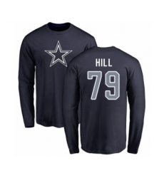 Football Dallas Cowboys #79 Trysten Hill Navy Blue Name & Number Logo Long Sleeve T-Shirt