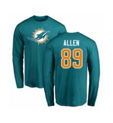 Football Miami Dolphins #89 Dwayne Allen Aqua Green Name & Number Logo Long Sleeve T-Shirt