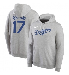 Men's Los Angeles Dodgers #17 Shohei Ohtani Gray Name & Number Pullover Hoodie