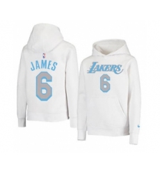 Men's Los Angeles Lakers #6 LeBron James 2021 White Pullover Basketball Hoodie