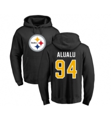 Football Pittsburgh Steelers #94 Tyson Alualu Black Name & Number Logo Pullover Hoodie