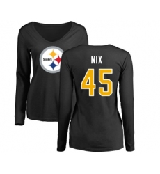 Football Women's Pittsburgh Steelers #45 Roosevelt Nix Black Name & Number Logo Slim Fit Long Sleeve T-Shirt