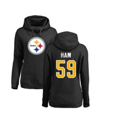 Football Women's Pittsburgh Steelers #59 Jack Ham Black Name & Number Logo Pullover Hoodie