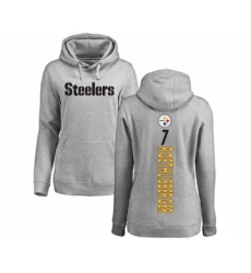 Football Women's Pittsburgh Steelers #7 Ben Roethlisberger Ash Backer Pullover Hoodie