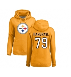 Football Women's Pittsburgh Steelers #79 Javon Hargrave Gold Name & Number Logo Pullover Hoodie