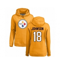 Women's Pittsburgh Steelers #18 Diontae Johnson Gold Name & Number Logo Pullover Hoodie