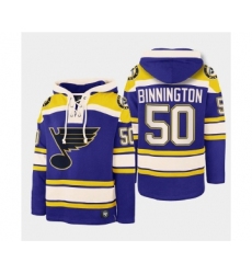 Men's St. Louis Blues #50 Jordan Binnington Blue Ageless Must-Have Lace-Up Pullover Hoodie