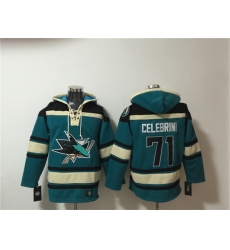 Men's San Jose Sharks #71 Macklin Celebrini Teal Lace-Up Pullover Hoodie