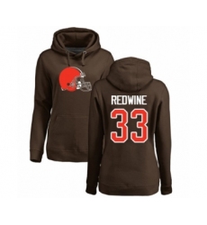 Football Women's Cleveland Browns #33 Sheldrick Redwine Brown Name & Number Logo Pullover Hoodie