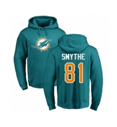Football Miami Dolphins #81 Durham Smythe Aqua Green Name & Number Logo Pullover Hoodie
