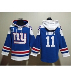 Men's New York Giants #11 Phil Simms Blue Lace-Up Pullover Hoodie