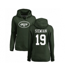 Football Women's New York Jets #19 Trevor Siemian Green Name & Number Logo Pullover Hoodie