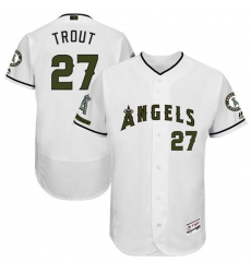 Men's Majestic Los Angeles Angels of Anaheim #27 Mike Trout White Memorial Day Authentic Collection Flex Base MLB Jersey