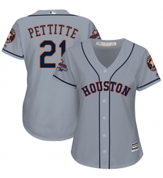 Women's Majestic Houston Astros #21 Andy Pettitte Replica Grey Road 2017 World Series Champions Cool Base MLB Jersey