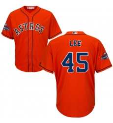 Men's Majestic Houston Astros #45 Carlos Lee Replica Orange Alternate 2017 World Series Champions Cool Base MLB Jersey