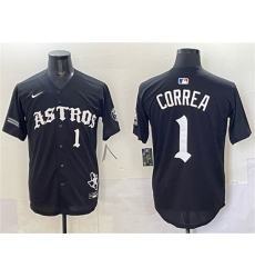 Men's Houston Astros #1 Carlos Correa Black Gothic 'Houston Born Barrio Raised' Limited Stitched Baseball Jersey