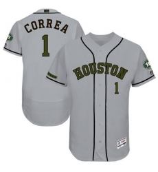 Men's Majestic Houston Astros #1 Carlos Correa Grey Memorial Day Authentic Collection Flex Base MLB Jersey