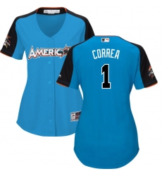 Women's Majestic Houston Astros #1 Carlos Correa Replica Blue American League 2017 MLB All-Star MLB Jersey