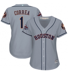 Women's Majestic Houston Astros #1 Carlos Correa Replica Grey Road 2017 World Series Champions Cool Base MLB Jersey