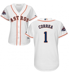 Women's Majestic Houston Astros #1 Carlos Correa Replica White Home 2017 World Series Champions Cool Base MLB Jersey