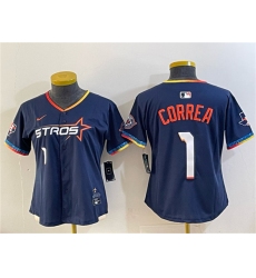 Youth Houston Astros #1 Carlos Correa Navy 2025 City Connect With Texas Limited Stitched Baseball Jersey
