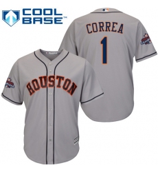 Youth Majestic Houston Astros #1 Carlos Correa Replica Grey Road 2017 World Series Champions Cool Base MLB Jersey