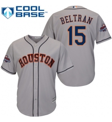 Youth Majestic Houston Astros #15 Carlos Beltran Replica Grey Road 2017 World Series Champions Cool Base MLB Jersey