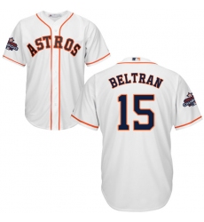 Youth Majestic Houston Astros #15 Carlos Beltran Replica White Home 2017 World Series Champions Cool Base MLB Jersey