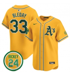 Men's Oakland Athletics #33 JJ Bleday Yellow 2024 Limited With Rickey Henderson Stitched Jersey